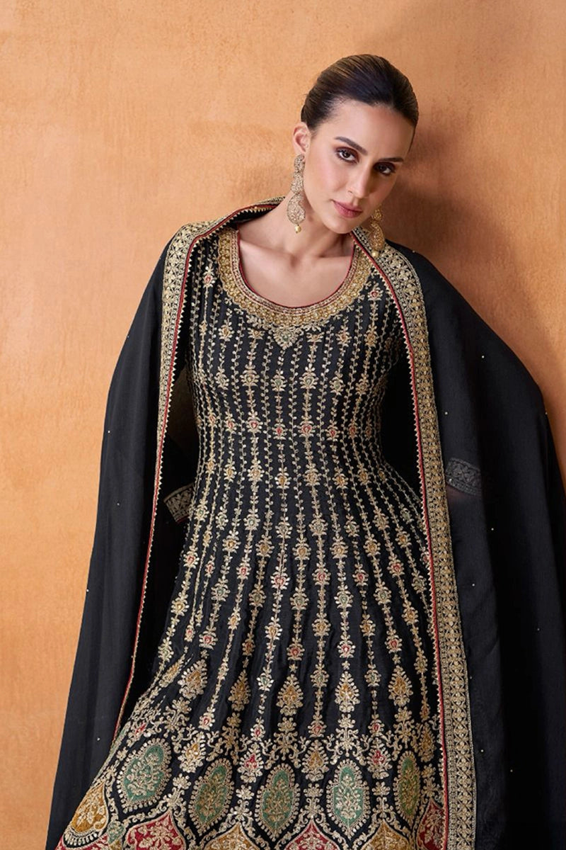 Black Fox Georgette With Embroidery Gown