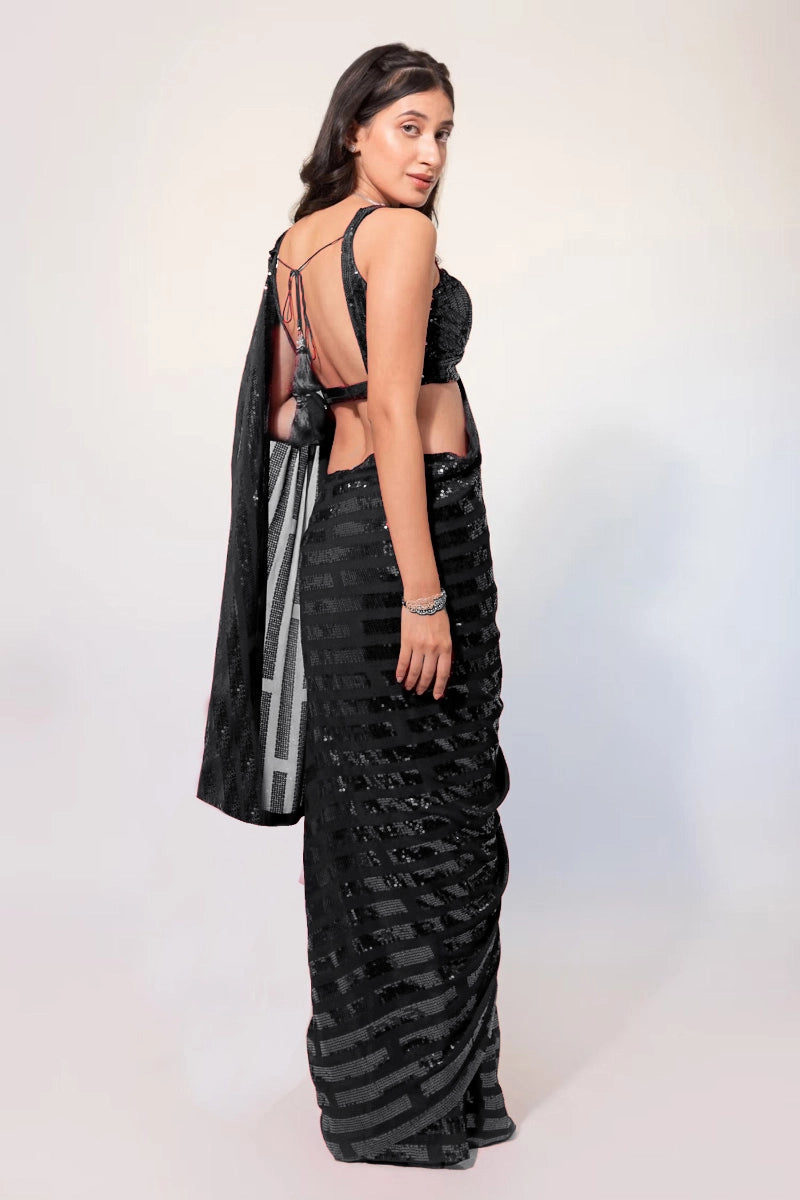 Black Georgette Sequence Work Bollywood Saree