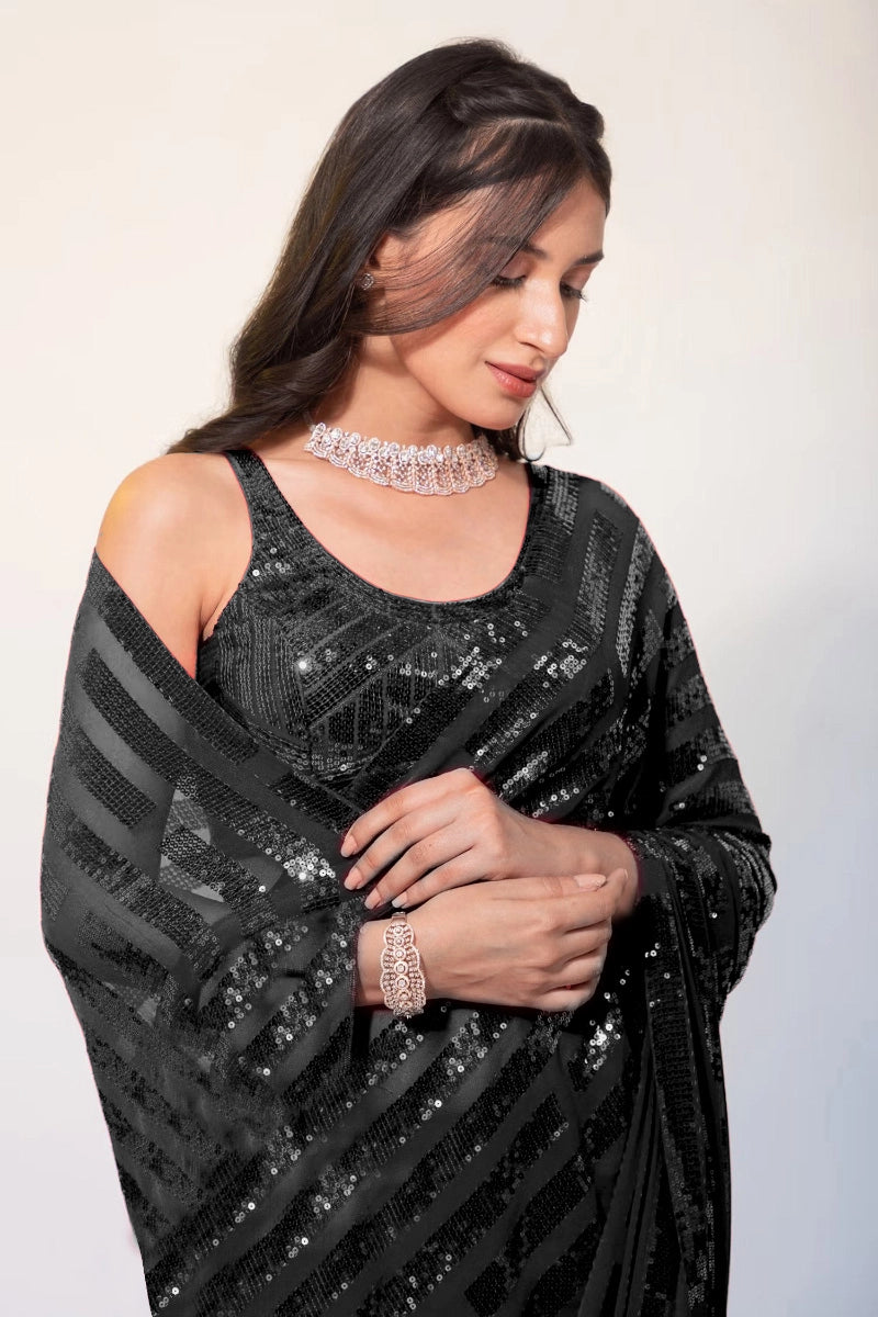 Black Georgette Sequence Work Bollywood Saree