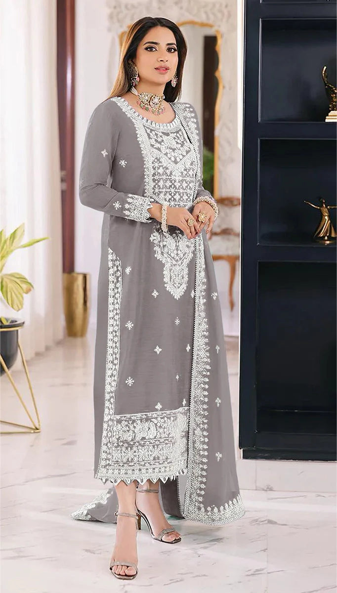 Orgenza Embroidery Sequence Work Pakistani Suit