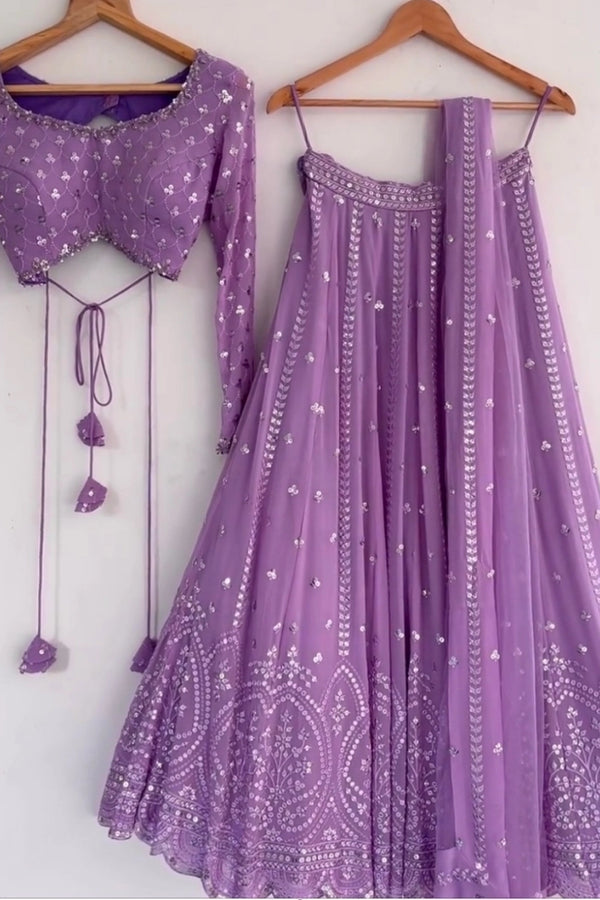 Lavender Embroidered Semi-Stitched Lehenga Choli