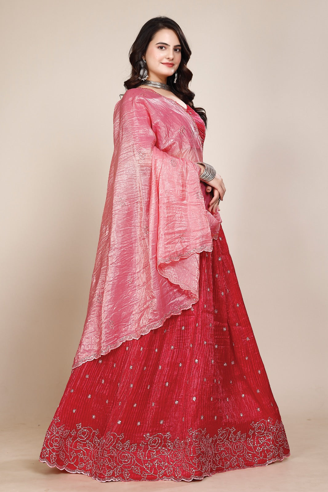 Pink Embroidered Designer Semi Stitched Lehenga Choli