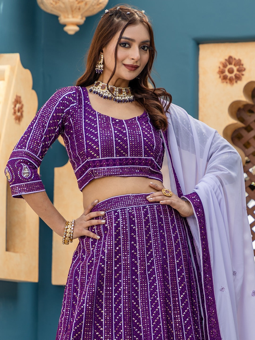 Embroidered Ready to Wear Lehenga & Unstitched Blouse With Dupatta