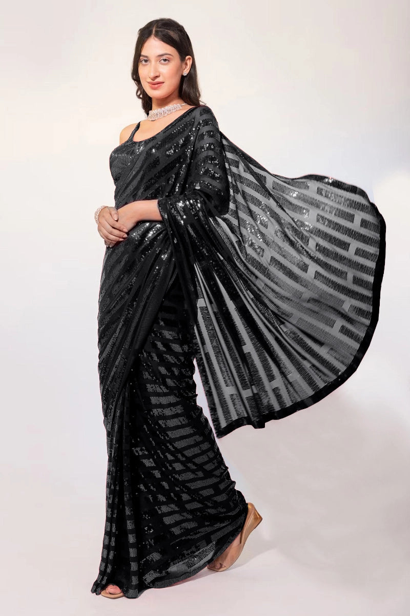 Black Georgette Sequence Work Bollywood Saree