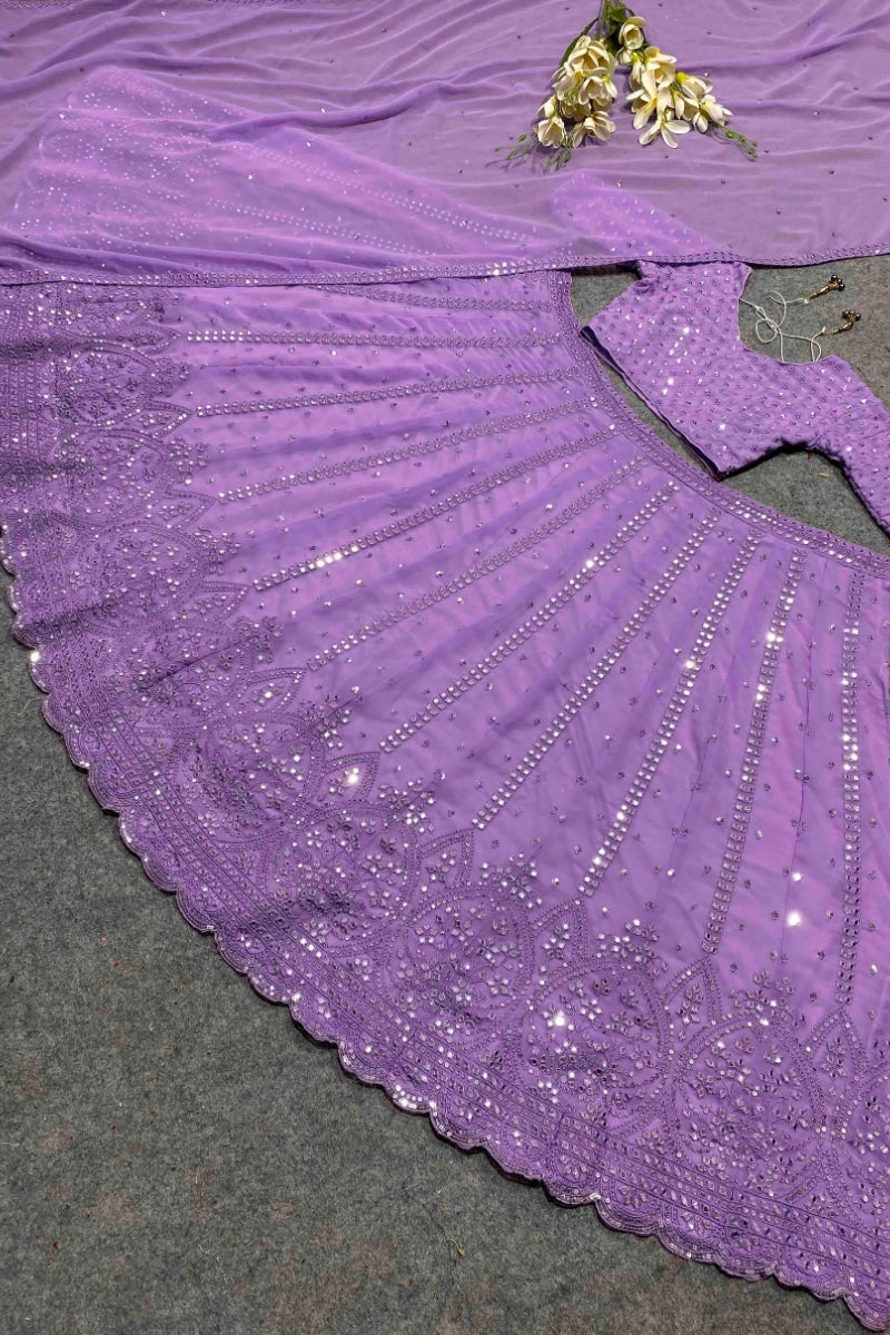 Lavender Embroidered Semi-Stitched Lehenga Choli