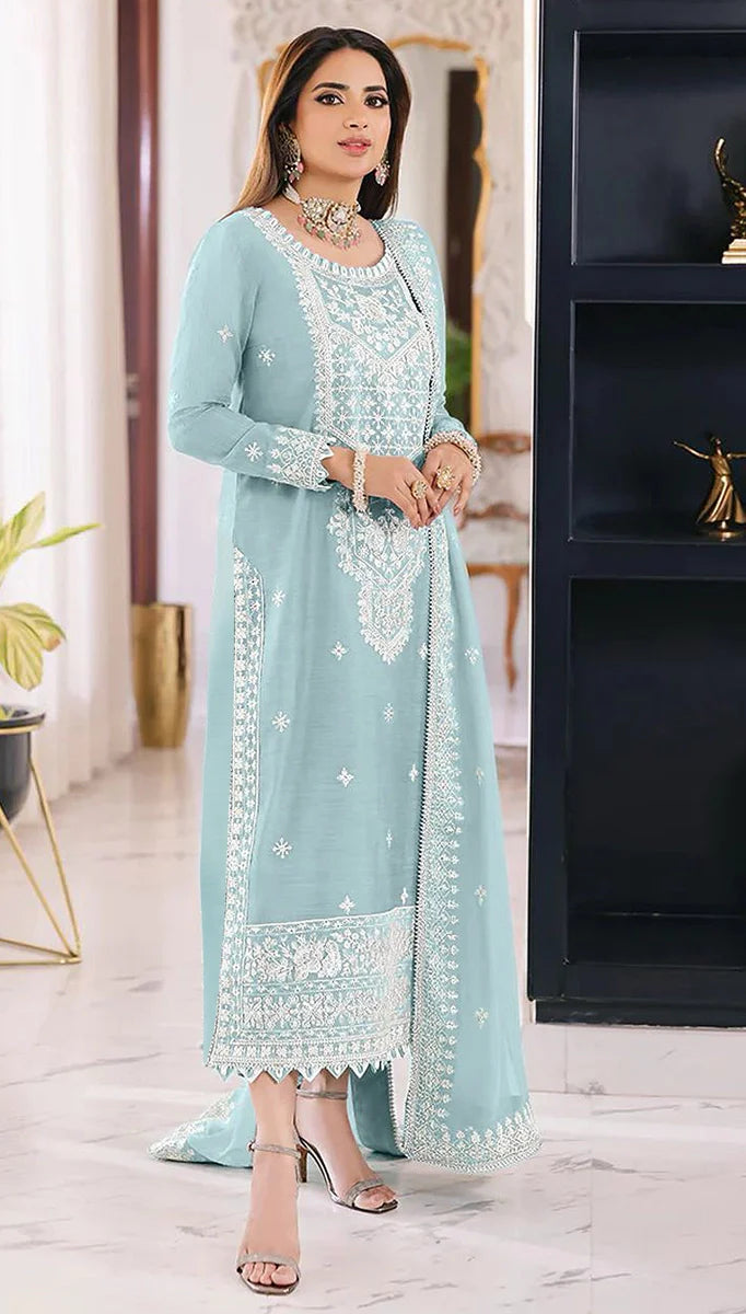 Orgenza Embroidery Sequence Work Pakistani Suit