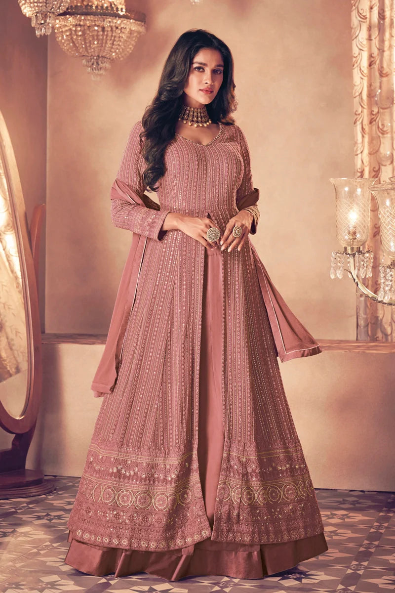 Beige Georgette Embroidery Gown
