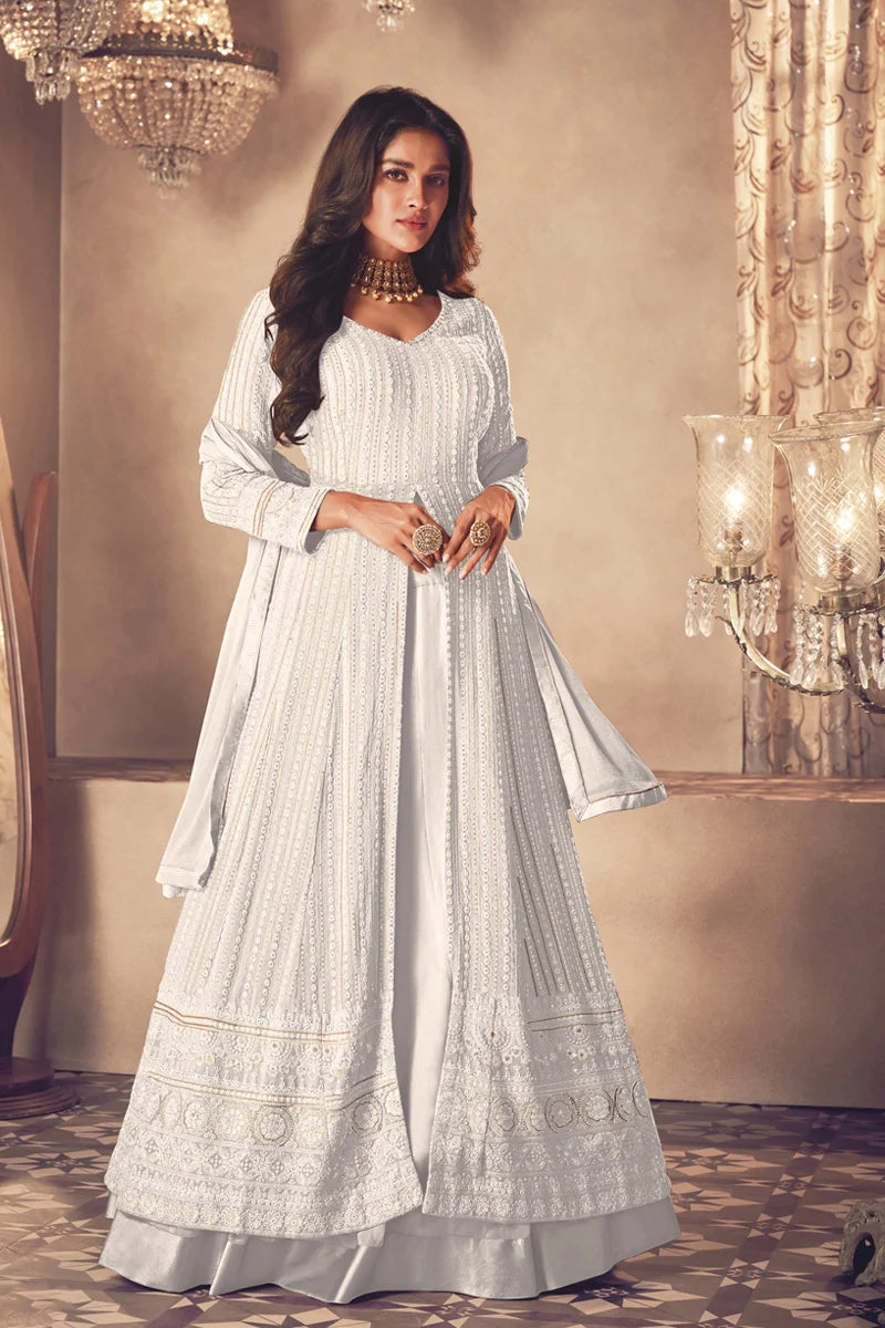 Beige Georgette Embroidery Gown