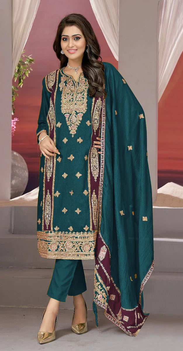 Heavy Vichitra Embroidered Designer Pakistani Suit