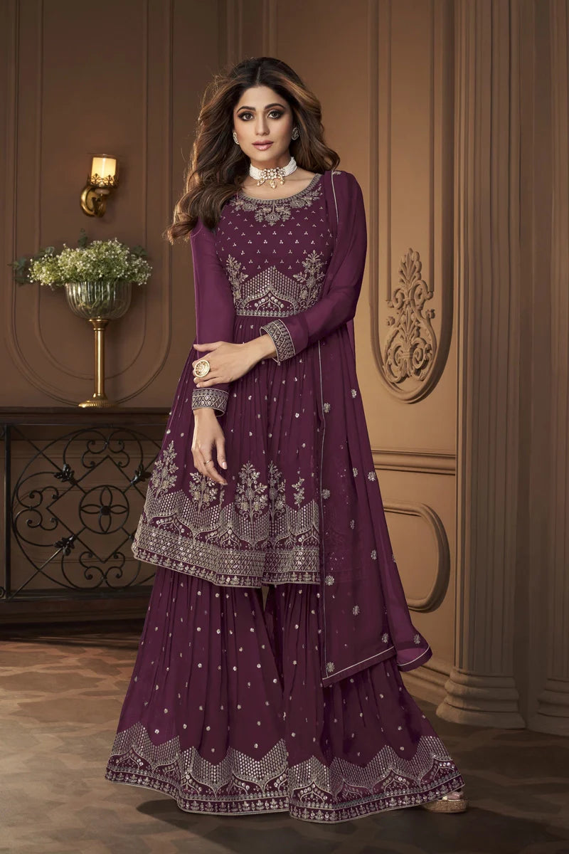 Blue Fox Georgette With Embroidery Sharara Suit